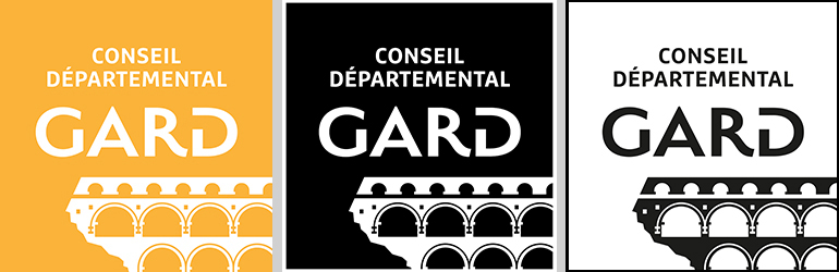 3 Logos du Conseil départemental du Gard en différentes couleurs à utiliser suivant le support de diffusion.