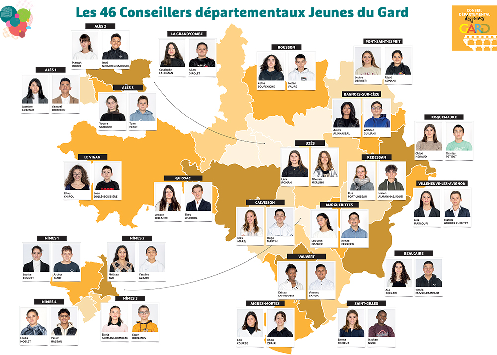 Trombinoscope des 46 Conseillers départementaux Jeunes du Gard
