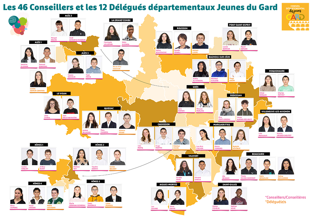 Carte trombinoscope des élus du Conseil départemental des Jeunes